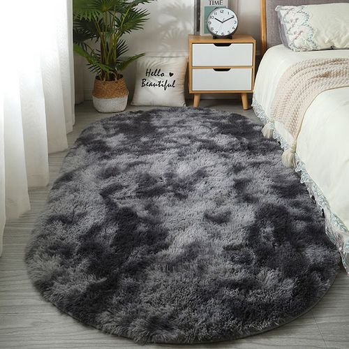 Tapis Ovale En Velours Pour Salon,Tapis En Peluche Rose Pour Chambre À Coucher,Coussin De Balcon,Décoration De Hall Pour Enfants - Type Tie Dyed Dark Grey-100x200cm(39x78in)
