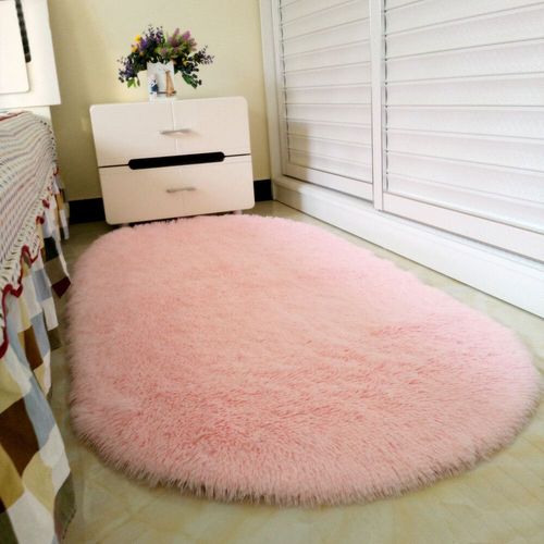 Tapis En Peluche Lavable À La Main Pour Enfants,Tapis Pys Ovales,Tapis De Chambre À Coucher,Tapis De Salon,Antidérapant,Fourrure,Décoration D'intérieur De Chevet,Blanc - Type Pink-100x160cm 39x62in