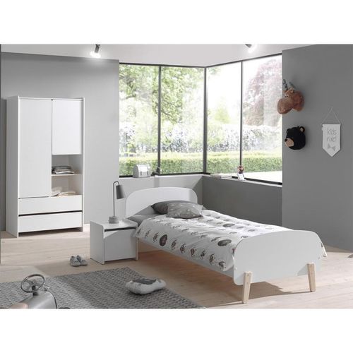 Paris Prix - Pack - Lit Enfant, Chevet & Armoire "Kiddy" Blanc