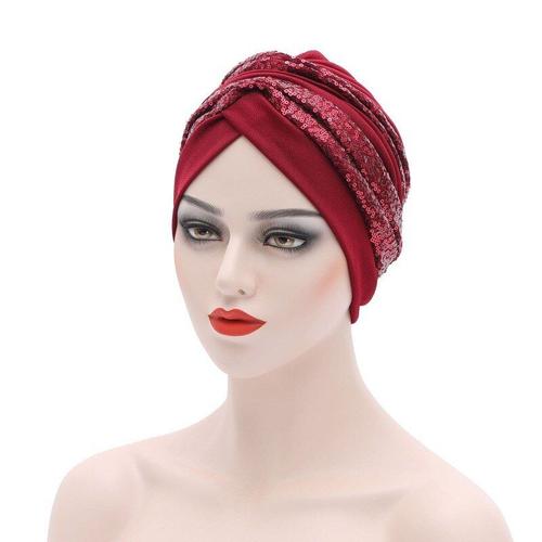 Echarpe - Foulard - Cheche - Snood ,Vin Rouge--Foulard À Paillettes Pour Femmes Musulmanes, Turban Torsadé, Casquette Pour Femmes, C