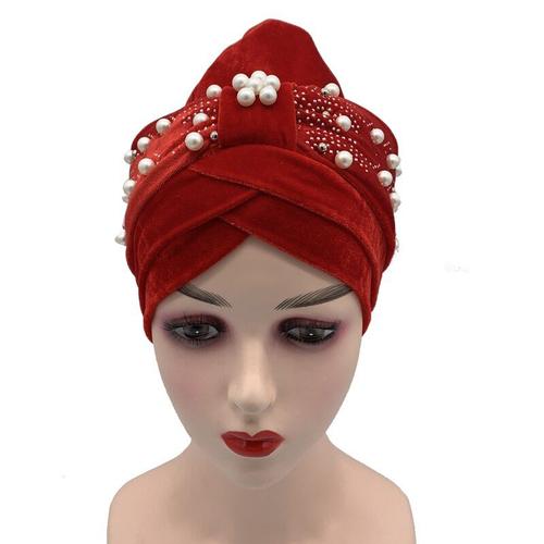 Echarpe - Foulard - Cheche - Snood ,2--Turban En Velours Avec Perles Pour Femmes, Foulard Musulman, Bonnet, Islamique, Couvre Chef A