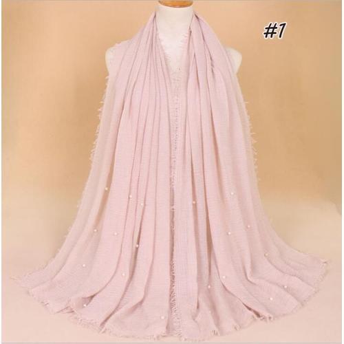 Echarpe - Foulard - Cheche - Snood ,1 Skin Pink--Hijab En Coton Froissé Uni Pour Femme, Écharpe Pour La Tête, Châle, Perles, Foulard