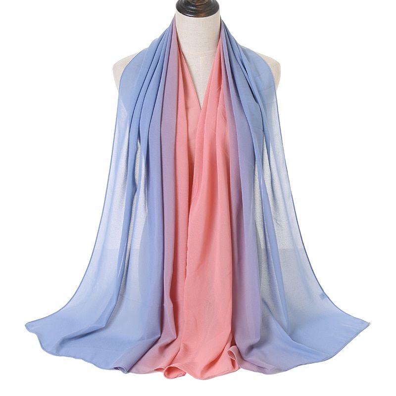 Echarpe - Foulard - Cheche - Snood ,Blue Pink--Écharpes En Mousseline De Soie Pour Femmes, Châles De Plage, Sarong, Châles Et Envelo