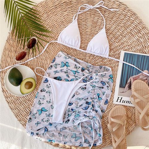 Maillot De Bain Brésilien Imprimé Floral, 3 Pièces, Maille, Triangle, Micro, String, Taille Haute, Ensemble Deux Pièces, Pour Les Femmes, Vêtements Pour La Plage