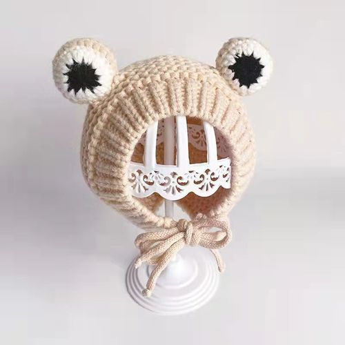 Chapeau Tricoté Unisexe Pour Bébé, Bandeau Mignon De Dessin Animé Grenouille, Grands Yeux, Casquette, Accessoires Photo, Nouveau, Tendance Hiver