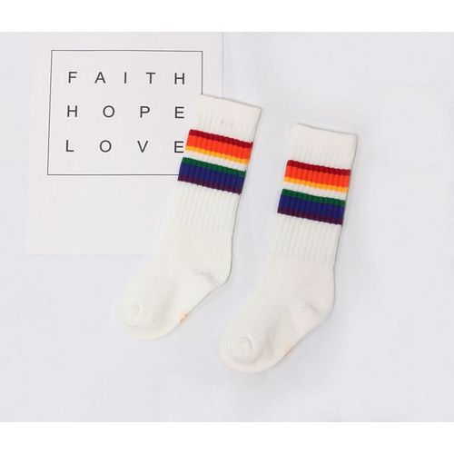 Chaussettes Hautes Colorées En Coton Pour Enfants, Chaussettes À Rayures De Football Pour Filles Et Garçons, Chaussettes De Sport Pour L'École, Skate, Longues Jambes Chaudes