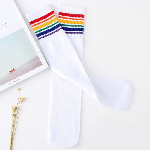 Chaussettes Hautes En Coton Pour Enfants, Chaussettes De Sport À Rayures Pour Filles Et Garçons, Longues, Mignonnes Et Respirantes