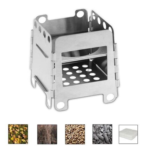 Ré Chaud De Camping Pliable Portable - Brûleur à Bois Avec Grille - Noir En Acier