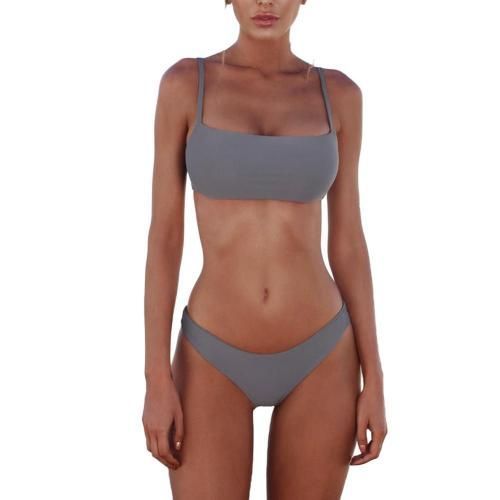 Maillot De Bain Pour Femmes, Couleur Unie, Haut À Bretelles, Soutien-Gorge Rembourré, Culotte Taille Haute, Bikini, Ensemble Sexy, Offre Spéciale, 80%