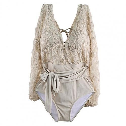 Monokini En Dentelle Pour Femmes, Maillot De Bain Une Pièce À Manches Longues, Respirant, Pour Les Vacances, 2021