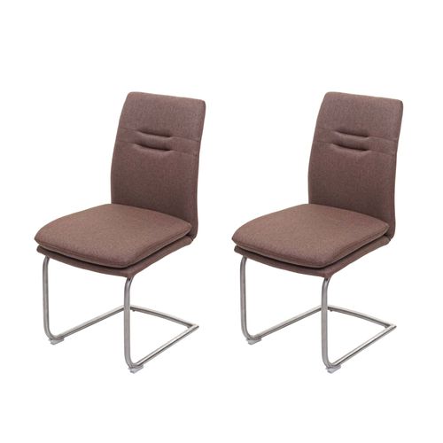 2x Chaise De Salle À Manger Hwc-H70, Chaise De Cuisine, Balancant, Tissu, Acier Inoxydable Brossé   Brun