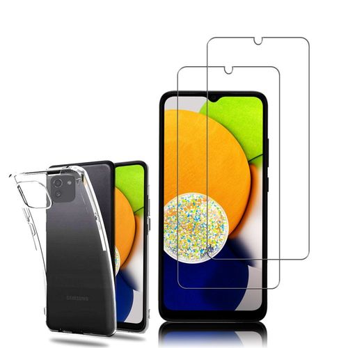 Coque Silicone Pour Samsung Galaxy A03 6.5" Gel Ultraslim Et Ajustement Parfait - Transparent + 2 Films Verre Trempé - Transparent