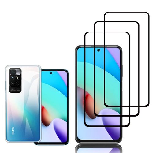 Coque Silicone Pour Xiaomi Redmi Note 11 4g 6.5" Gel Ultraslim Et Ajustement Parfait - Transparent + 3 Films Verre Trempé - Noir