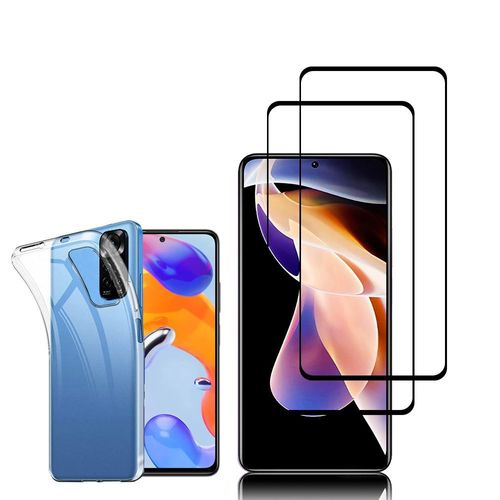 Coque Silicone Pour Xiaomi Redmi Note 11 Pro/ Note 11 Pro 5g 6.67" Gel Ultraslim Et Ajustement Parfait - Transparent + 2 Films Verre Trempé - Noir