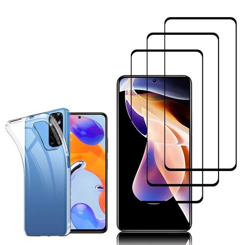 Coque Silicone Pour Xiaomi Redmi Note 11 Pro/ Note 11 Pro 5g 6.67" Gel Ultraslim Et Ajustement Parfait - Transparent + 3 Films Verre Trempé - Noir