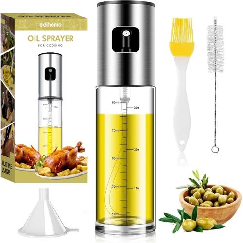 Spray Huile Cuisine, Vaporisateur Pour Friteuse D¿Air, 100 Ml, Pulverisateur Anti-Goutte, Accessoires Friteise Sans Hulie, Verre Et En Acier Inoxydable