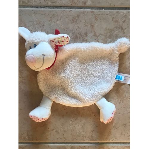 Doudou Plat Mouton Agneau Écru Blanc Bandana Rouge Fleurs Tex Baby Carrefour