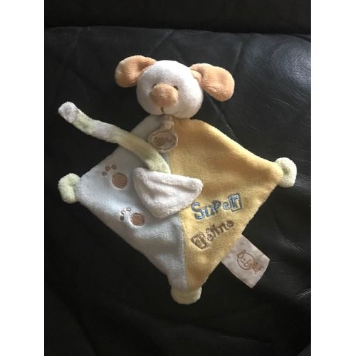 Doudou Babynat Chien Bleu Et Jaune Super Tétine 19cm