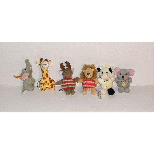 Peluche Animaux Telethon - Lot 6 Porte Cles Daktari Lion Tricot Girafe Elephant Cerf Tricot Vache Chien Jordenen