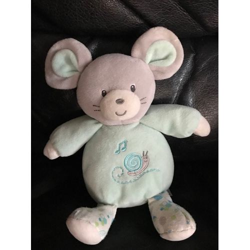 Doudou Peluche Souris Verte Musicale Brodé Escargot Gipsy 22cm