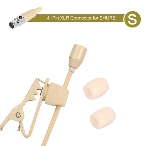 Microphone à pince Lavalier beige,3.5mm,3 broches,4 broches,XLR,sans fil,mains libres,portable,mini stéréo,HiFi - Type S(For Shure)