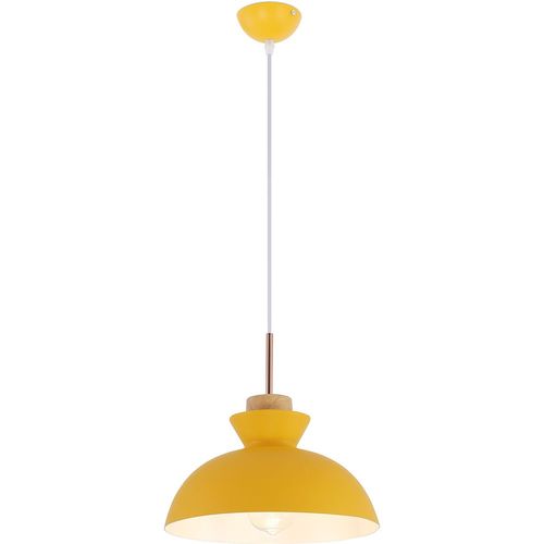 Lampe Suspension Design Scandinave En Métal Et Bois Jaune