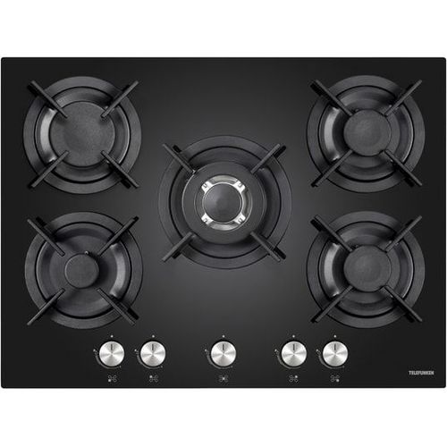 Plaque gaz TGV5C, 70 cm, 5 foyers , verre noir
