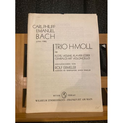 C.-P. E Bach Trio En Si M Partition Flûte Violon Basse Continue Ed. Zimmermann