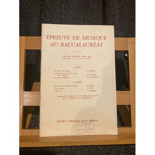 Epreuve De Musique Au Baccalauréat 1963 Particelles D'analyse Éd. Lemoine