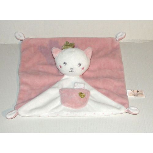 Doudou Chat Mouchoir Rose Et Blanc Avec Poche Brodé D'un Coeur Or Et Accroche Sucette Simba Toys