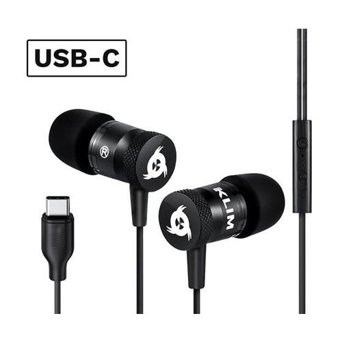 KLIM Fusion C - USB-C - Écouteurs Haute Qualité Audio - Innovant : Intra-auriculaire avec Mousse à Mémoire de Forme - Noir