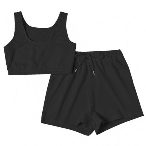 Ensemble De Sport 2 Pièces Pour Femmes, Haut Court Sans Manches, Cordon De Serrage, Short, Survêtement