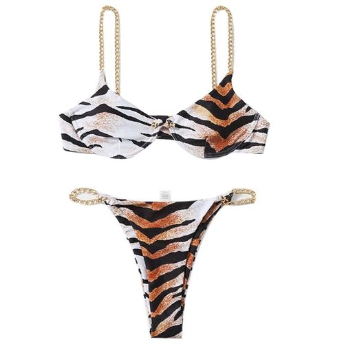 Bikini De Plage En Polyester, Maillot De Bain Femme, Couleur Unie, Sexy, À Chaîne