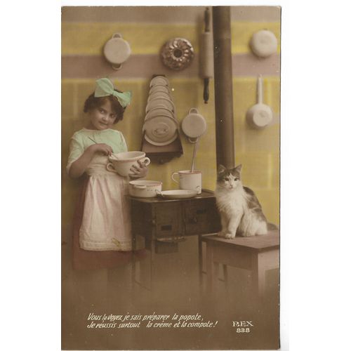 Carte Fantaisie, Enfant Cuisine "Popote", Chat.
