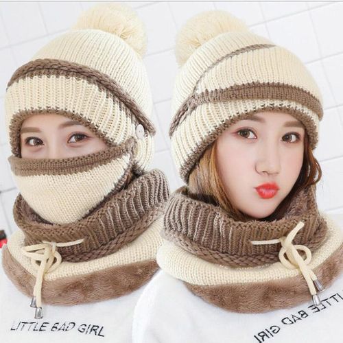 Chapeau D'Hiver Pour Femmes, Ensemble De 3 Pièces, Bonnet Tricoté En Velours Épais, Protection Des Oreilles, Chaud, Couleur Mixte, En Laine