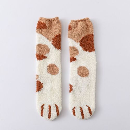 Chaussettes Chaudes D'Hiver Avec Patte De Chat Pour Femmes Et Filles, Chaussettes De Sol Épaisses Pour La Maison