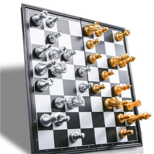 Jeu D'échecs Médiéval De Haute Qualité Avec Échiquier, 32 Pièces, Magnétique, Doré, Argenté, Wpc