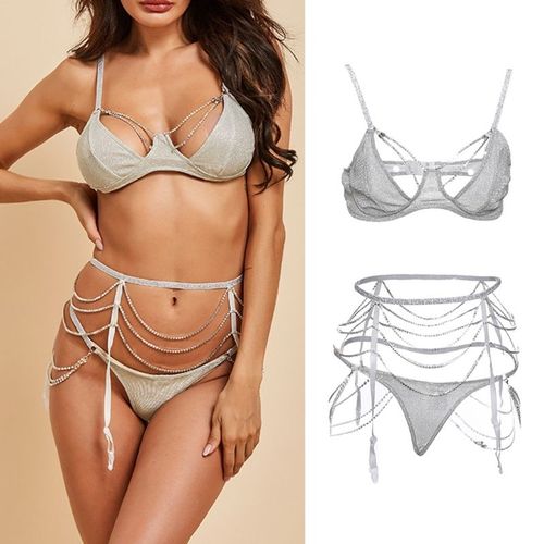 Maillot De Bain Pour Femmes, Couleur Unie, Fendu, Couleur Pure, Strass, Push-Up, Mode, Sexy, Vêtements De Plage, Ensemble Deux Pièces