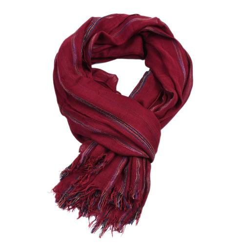 Echarpe - Foulard ,Rouge-Taille Unique--Écharpe'hiver En Coton Et Lin Pour Homme, Style Ethnique, À Rayures, Vert De L'armée, À La M