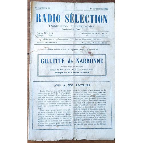 Revue Radio Selection 1ere Année N° 28 - 27 Septembre 1926