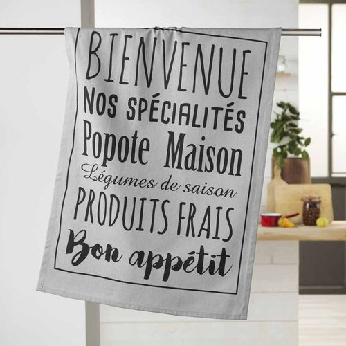 Torchon De Cuisine Imprimé "Popote" 50x70cm Gris
