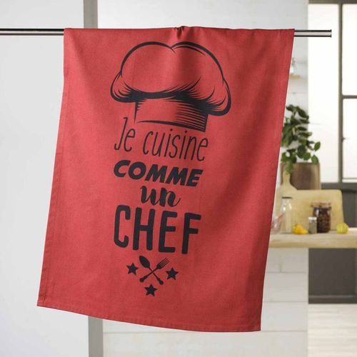 Torchon De Cuisine "Comme Un Chef" 50x70cm Rouge