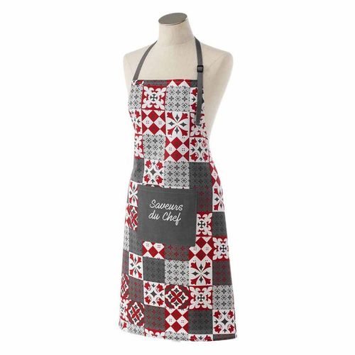 Tablier De Cuisine "Credence" 84cm Gris & Rouge