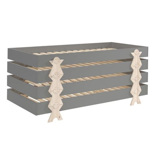 Paris Prix - Lit Enfant En Bois "Modulo Smiley Iv" 90x200cm Gris