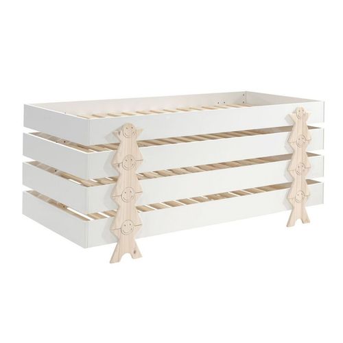 Paris Prix - Lit Enfant En Bois "Modulo Smiley Iv" 90x200cm Blanc