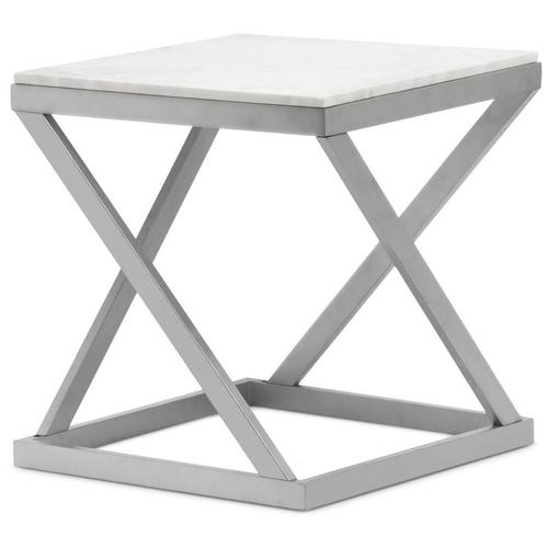 Paris Prix - Table D'appoint Design "Palamo" 57cm Argent & Blanc
