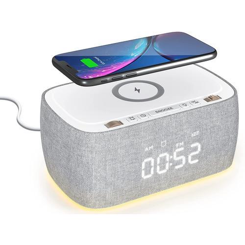 Radio Réveil Digital avec Chargeur sans Fil et Enceinte Bluetooth Portable