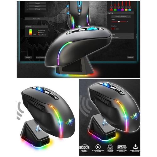 Souris Sans fil NOIRE M50 2.4ghz 8000DPI 6 BOUTONS RGB rechargeable + station de charge élégante RGB