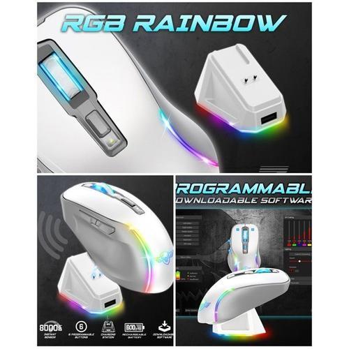 Souris Sans fil M50 2.4ghz 8000DPI 6 BOUTONS RGB rechargeable + station de charge élégante RGB