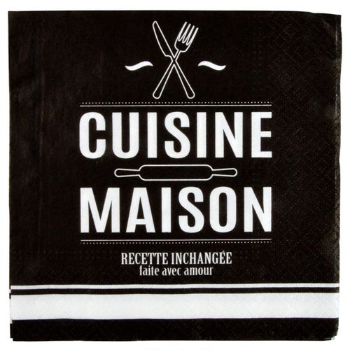 Paris Prix - Lot De 20 Serviettes En Papier "Cuisine" 33x33cm Noir
